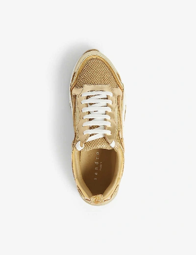 Shop Sandro Flame Leather And Mesh Trainers In Full Gold