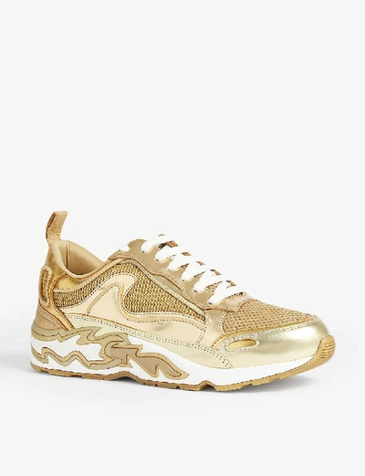 Shop Sandro Flame Leather And Mesh Trainers In Full Gold