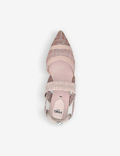 Shop Fendi Calibri Ff Logo-print Mesh And Leather Flats In Pale Pink