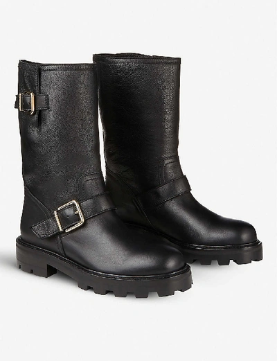 Shop Jimmy Choo Womens Black Biker Ii Leather Boots