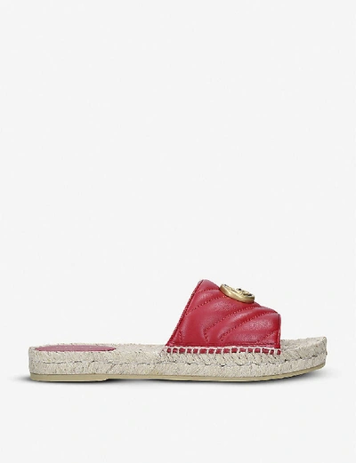 Shop Gucci Pilar Leather Espadrille Sliders In Red