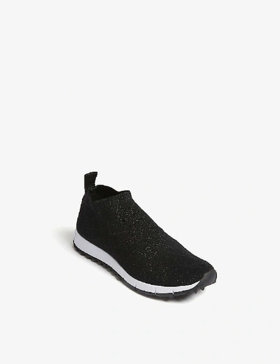 Shop Jimmy Choo Norway Knitted Textile Trainers In Black/black