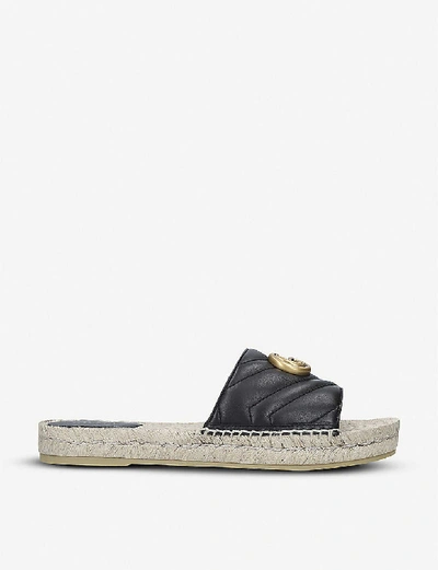 Shop Gucci Pilar Leather Espadrille Sliders In Black