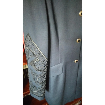 Pre-owned Alberta Ferretti Wool Cardi Coat In Navy