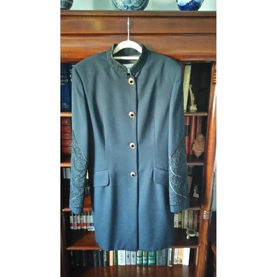 Pre-owned Alberta Ferretti Wool Cardi Coat In Navy