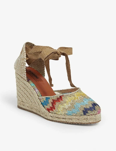 Shop Missoni Zig-zag Woven Wedge Espadrilles In Gold+multi