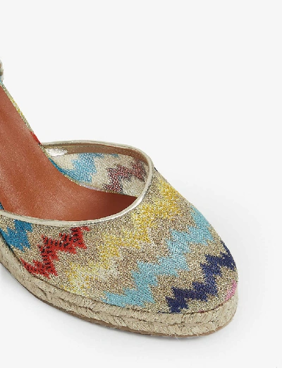 Shop Missoni Zig-zag Woven Wedge Espadrilles In Gold+multi