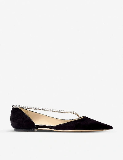 Shop Jimmy Choo Trude Suede And Crystal Flats In Black