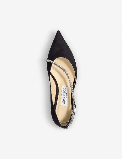 Shop Jimmy Choo Trude Suede And Crystal Flats In Black