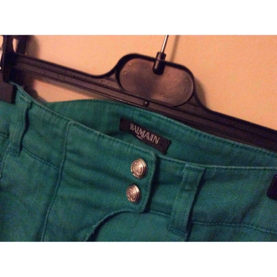 Pre-owned Balmain Trousers In Green