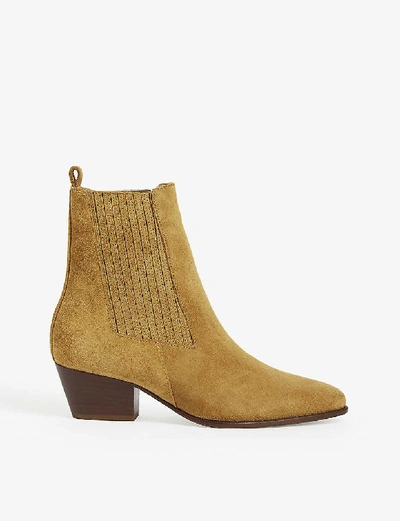 Shop Sandro Almond-toe Suede Ankle Boots In Olive+green