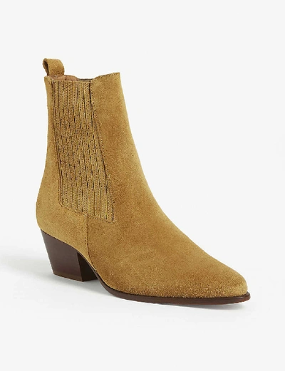 Shop Sandro Almond-toe Suede Ankle Boots In Olive+green