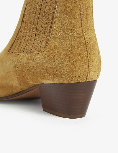 Shop Sandro Almond-toe Suede Ankle Boots In Olive+green