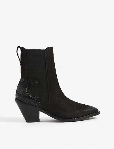 Shop Allsaints Sara Croc-embossed Heel Leather Boots