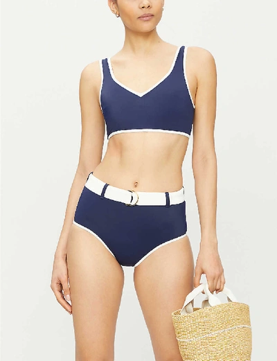 Shop Odyssee Azur Contrast-trimmed Bikini Top In Navy Cream