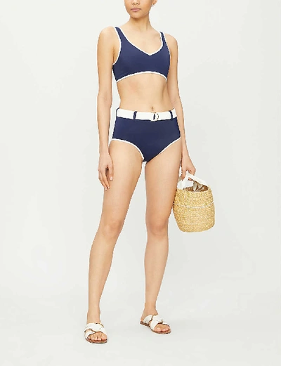 Shop Odyssee Azur Contrast-trimmed Bikini Top In Navy Cream