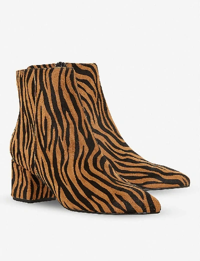 Shop Dune Womens Tiger-print Leather Omarii Pony Hair Heeled Ankle Boots 37
