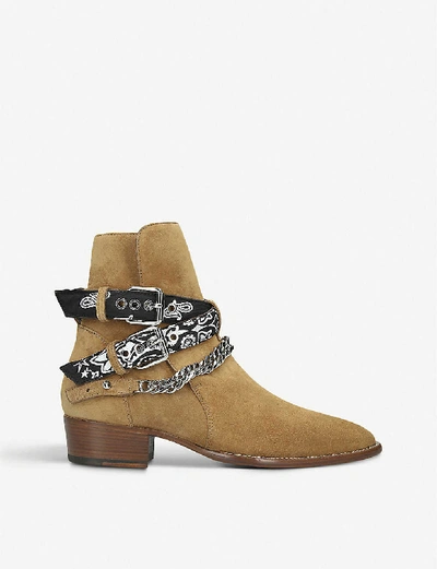 Shop Amiri Bandana Suede Ankle Boots In Brown