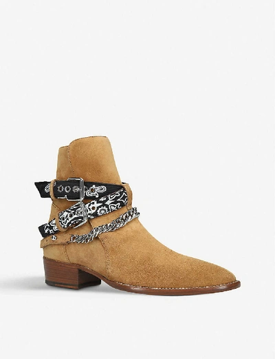 Shop Amiri Bandana Suede Ankle Boots In Brown