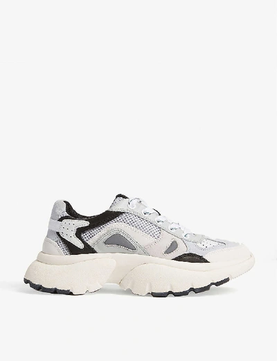 Shop Maje Faster Leather And Suede Trainers In Grey