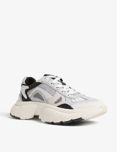 Shop Maje Faster Leather And Suede Trainers In Grey