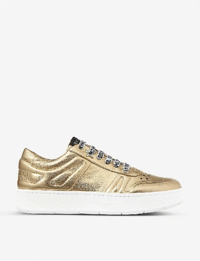 Shop Jimmy Choo Hawaii Metallic-leather Low-top Trainers In X+gold