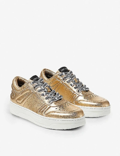 Shop Jimmy Choo Hawaii Metallic-leather Low-top Trainers In X+gold