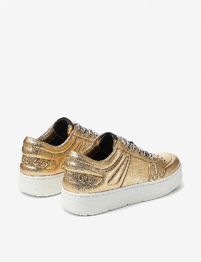 Shop Jimmy Choo Hawaii Metallic-leather Low-top Trainers In X+gold