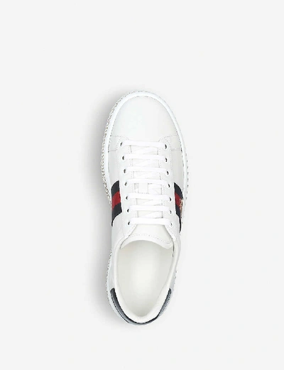 Shop Gucci Womens White Women's New Ace Crystal Bee-embroidered Leather Trainers 4