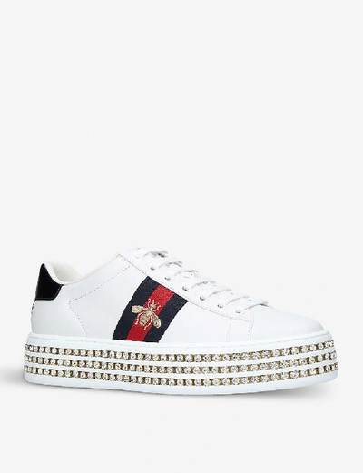 Shop Gucci Womens White Women's New Ace Crystal Bee-embroidered Leather Trainers 4