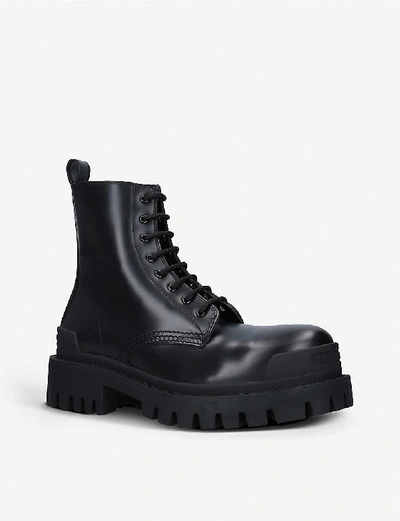 Shop Balenciaga Women's Black Strike Leather Platform Ankle Boots