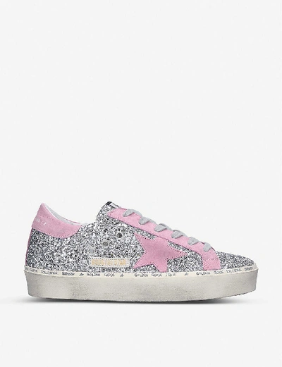 Shop Golden Goose Hi Star M8 Star-embroidered Glitter Trainers In Silver