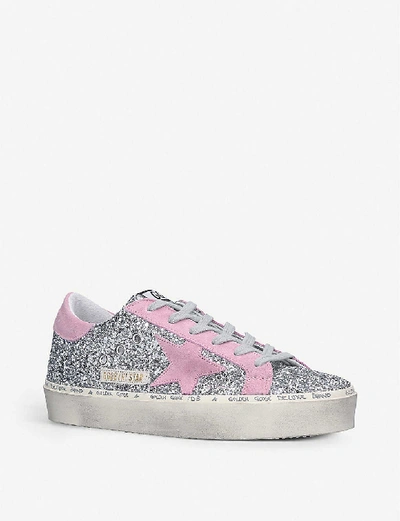 Shop Golden Goose Hi Star M8 Star-embroidered Glitter Trainers In Silver