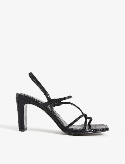 Shop Sandro Women's Black Faye Snakeskin-embossed Leather Strappy Sandals