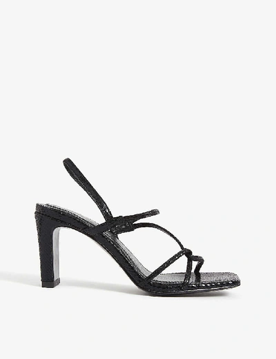 Sandro Faye Snakeskin-embossed Leather Strappy Sandals In Black