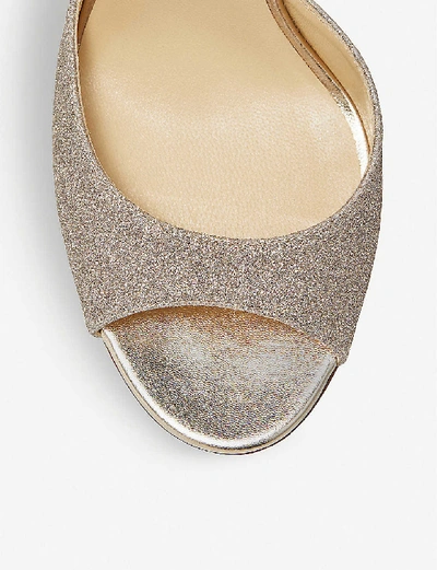 Shop Jimmy Choo Emsy Peep-toe Glitter-leather Heeled Sandals In Platinum Ice