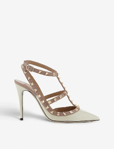 Shop Valentino Womens Champagne Rockstud 100 Patent-leather Courts 2