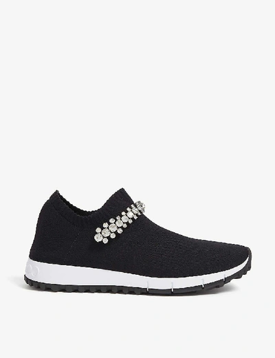 Shop Jimmy Choo Verona Crystal-embellished Knitted Trainers In Black/crystal