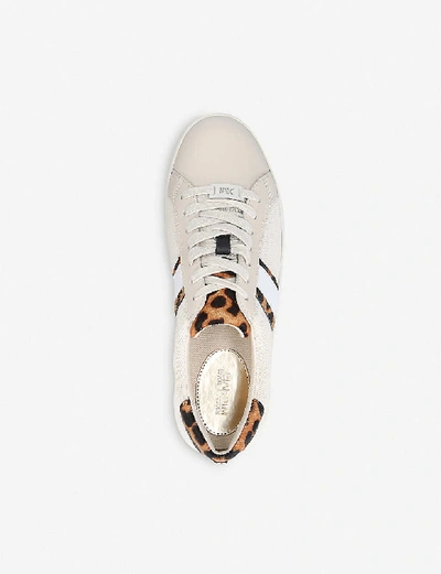 Shop Michael Michael Kors Irving Leopard-print Canvas Trainers In Beige Oth