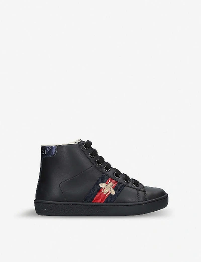Shop Gucci New Ace Leather High-top Trainers 5-8 Years In Black