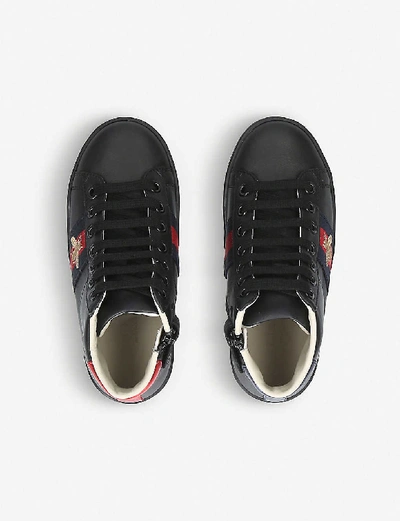 Shop Gucci New Ace Leather High-top Trainers 5-8 Years In Black
