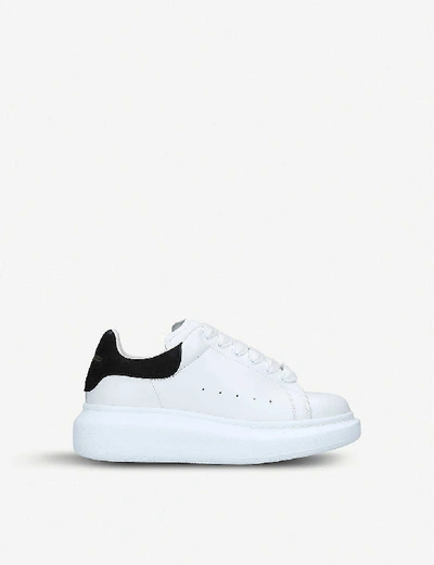 Shop Alexander Mcqueen Boys White/blk Kids Runway Leather Trainers 3-8 Years