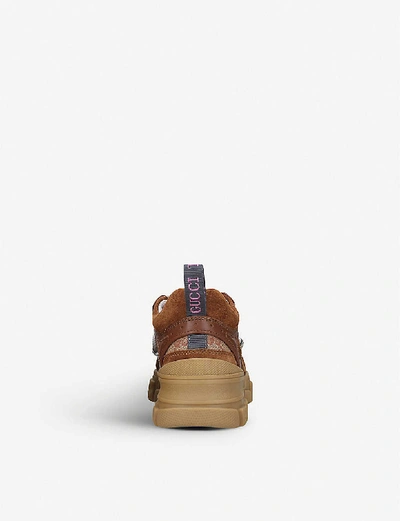 Shop Gucci Boys Tan Kids Flashtrek Leather And Suede-panelled Trainers 5-8 Years 10