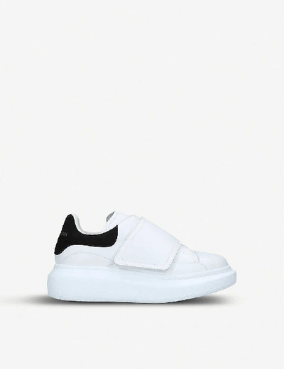 Shop Alexander Mcqueen Boys White/blk Kids Runway Leather Trainers 3-8 Years