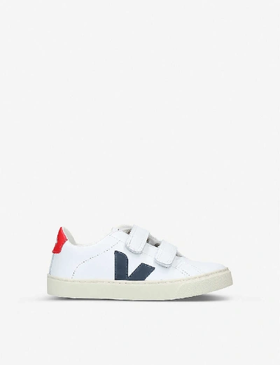 Shop Veja Boys White/red Kids Esplar Leather Trainers 6-9 Years