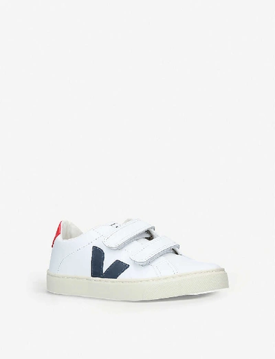 Shop Veja Boys White/red Kids Esplar Leather Trainers 6-9 Years