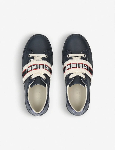 Shop Gucci New Ace Leather Low-top Trainers 5-9 Years In Navy