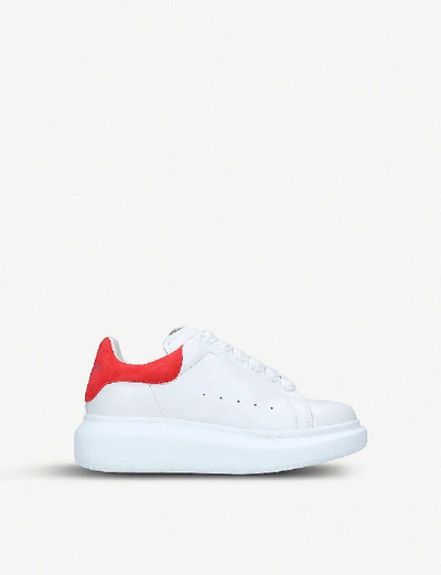 Shop Alexander Mcqueen Boys White/red Kids Runway Leather Trainers 3-8 Years