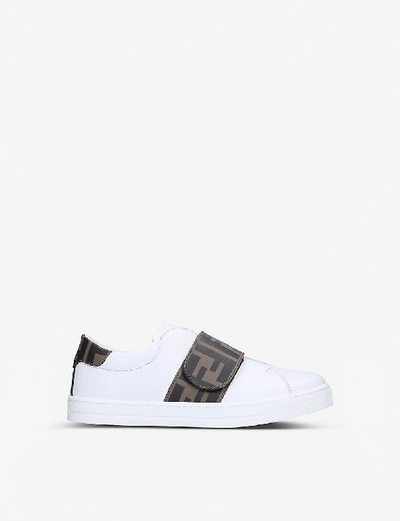 Shop Fendi Boys White/oth Kids Logo-print Leather Trainers 7-10 Years 1