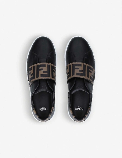 Shop Fendi Boys Blk/other Kids Logo-print Leather Trainers 3-7 Years 13